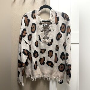 Leopard Print Distressed Sweater